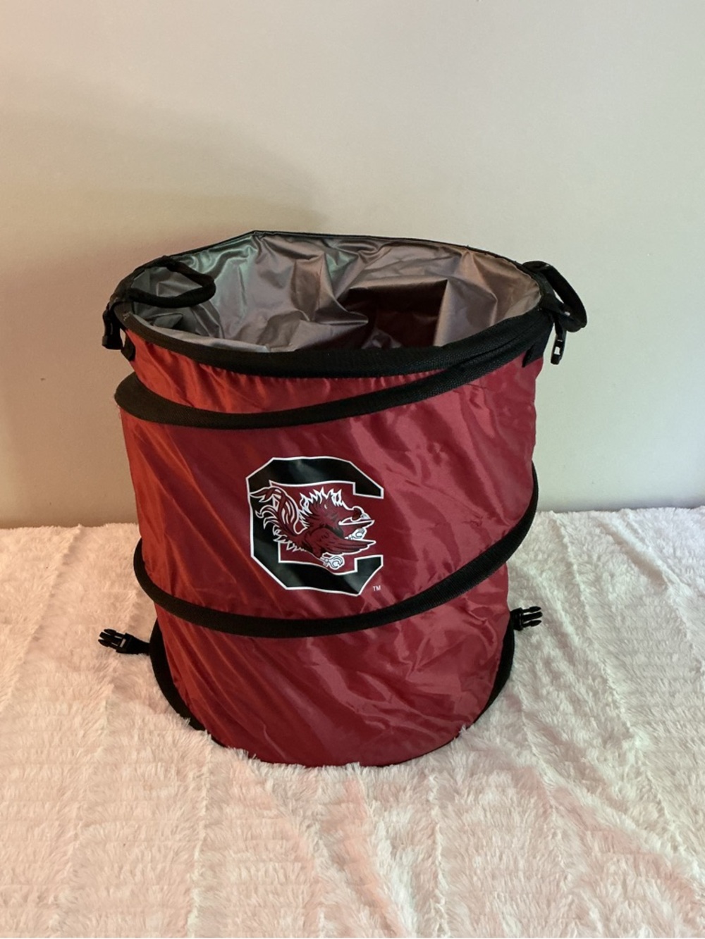 Collapsible Round Cooler Bag - Silver Exterior, Black Trim